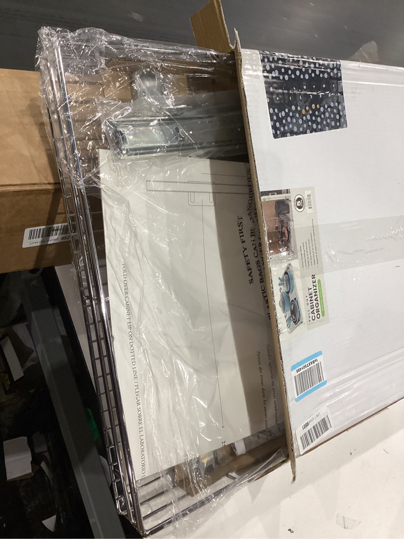 Condition photo showing Good Condition for holdn’ storage pull out cabinet organizer, heavy duty caddy w/lifetime limited warranty -26”w x 21”d - requires at least 27-1/4” cabinet opening, steel metal cabinet drawers slide out, chrome 26"w x 21"d