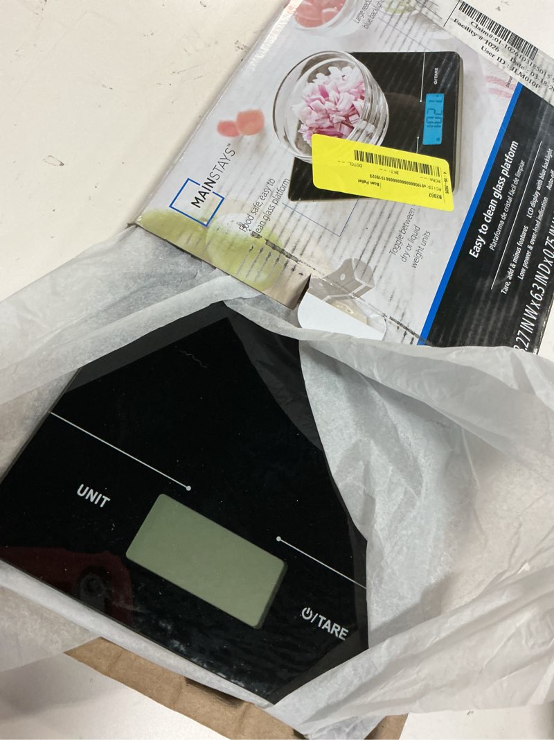 Condition photo showing Good Condition for mainstays tempered glass slimline digital scale with blue backlit, black