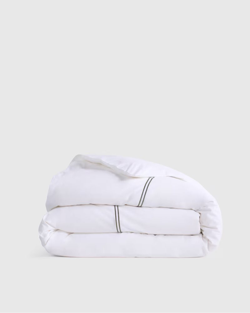 quince organic crisp percale embellished cover, color white/dustyolive king set 4