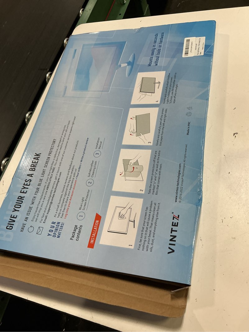 Condition photo showing As Is for vintez blue light screen protector for 24 inch computer monitor and laptop – anti-uv blue light blocking film for desktop pc, eye protection filter, 21.2" x 12.6", 1 pack [1 pack] acrylic 24'' diagonal (16:9) blue screen for monitor