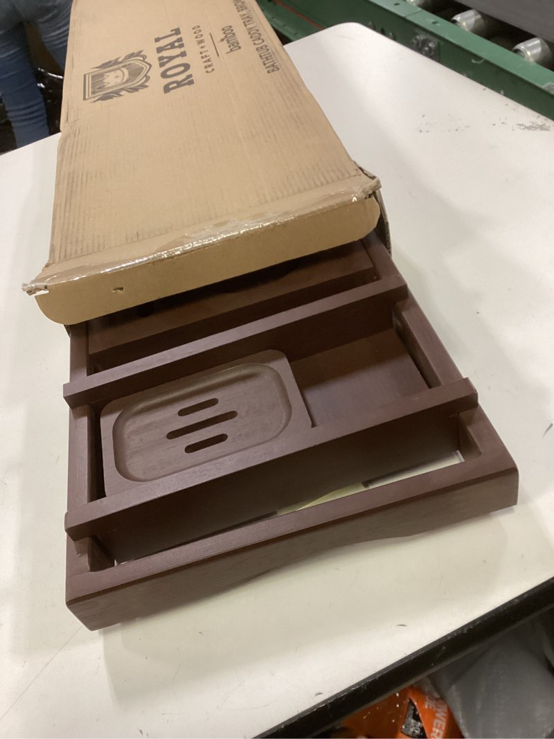 Condition photo showing Good Condition for Royal Craft Wood Luxury Bamboo Bathtub Caddy Tray, Free Soap Holder (Brown)