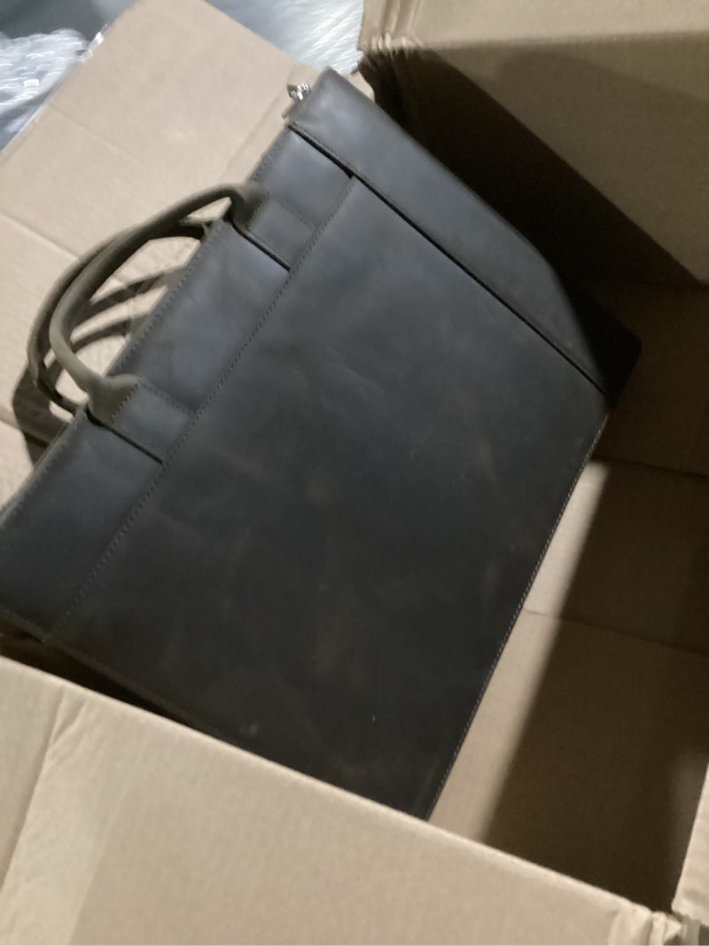 Condition photo showing Good Condition for 7 Ring Check Binder Real Cowhide Leather Check Portfolio for 3-Up Business Size Checks, Check Binder 7 Ring with Handle, Zippered Check Holder with 600 Check Capacity 9 x 13 Inch Sheet Standard Dark Khaki