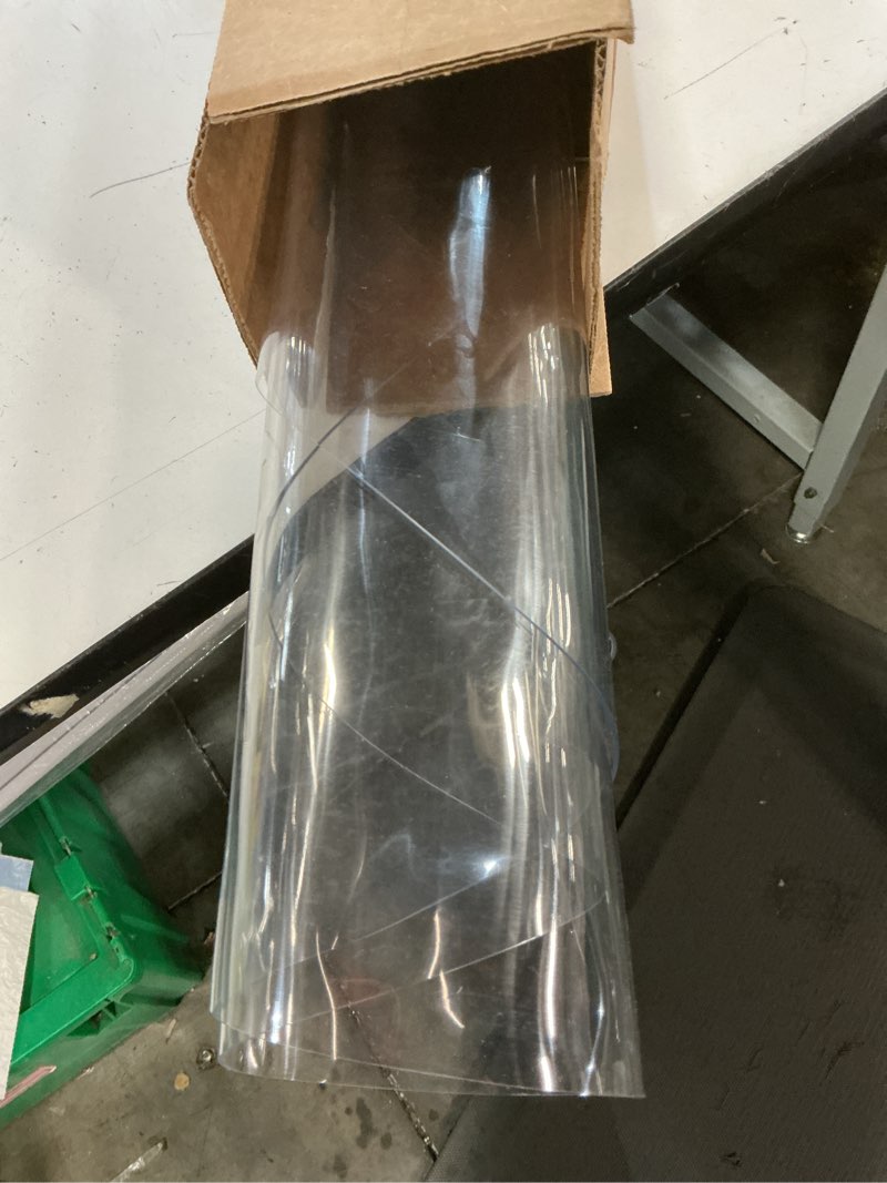 Condition photo showing As Is for deep dream 1.5mm thick 47 inches clear round table protector, round table cover, tablecloth protector, table protector for dining room table & office round clear 1.5mm 47"