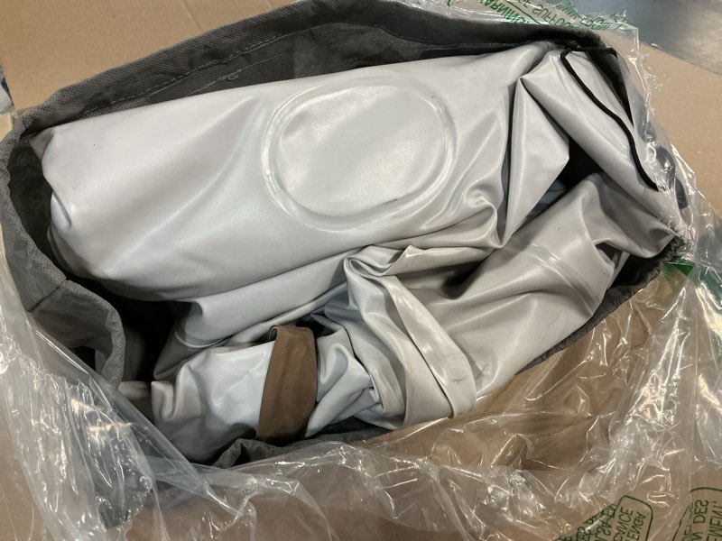 Condition photo showing As Is for etto queen air mattress with built-in pump, 18" raised air bed with reinforced coil beam support, premium soft flocked top, fast 3-min inflation, comfortable guest bed for home use, carry bag included brown queen