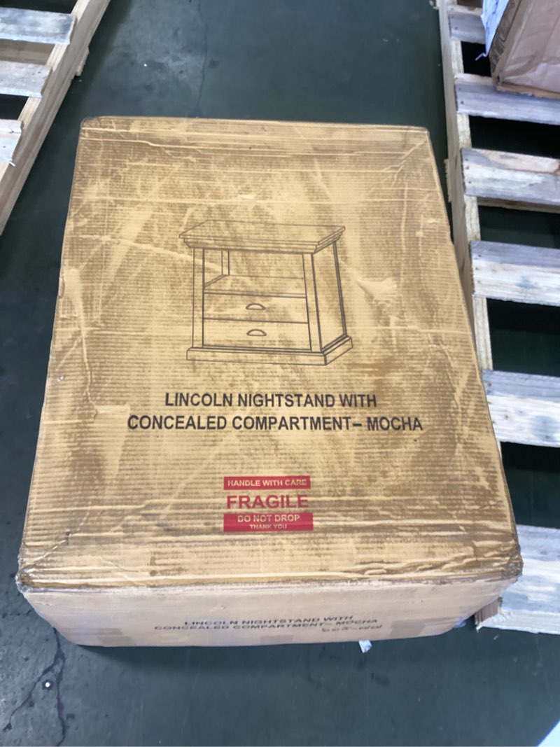 Condition photo showing Good Condition for Oakestry Lincoln Nightstand Mocha Concealment Furniture Hidden Storage Bedside Table Solid Wood Drawer Compartment Secure Stylish Bedroom Night Table Compact Modern Rustic Home Accent Organizer