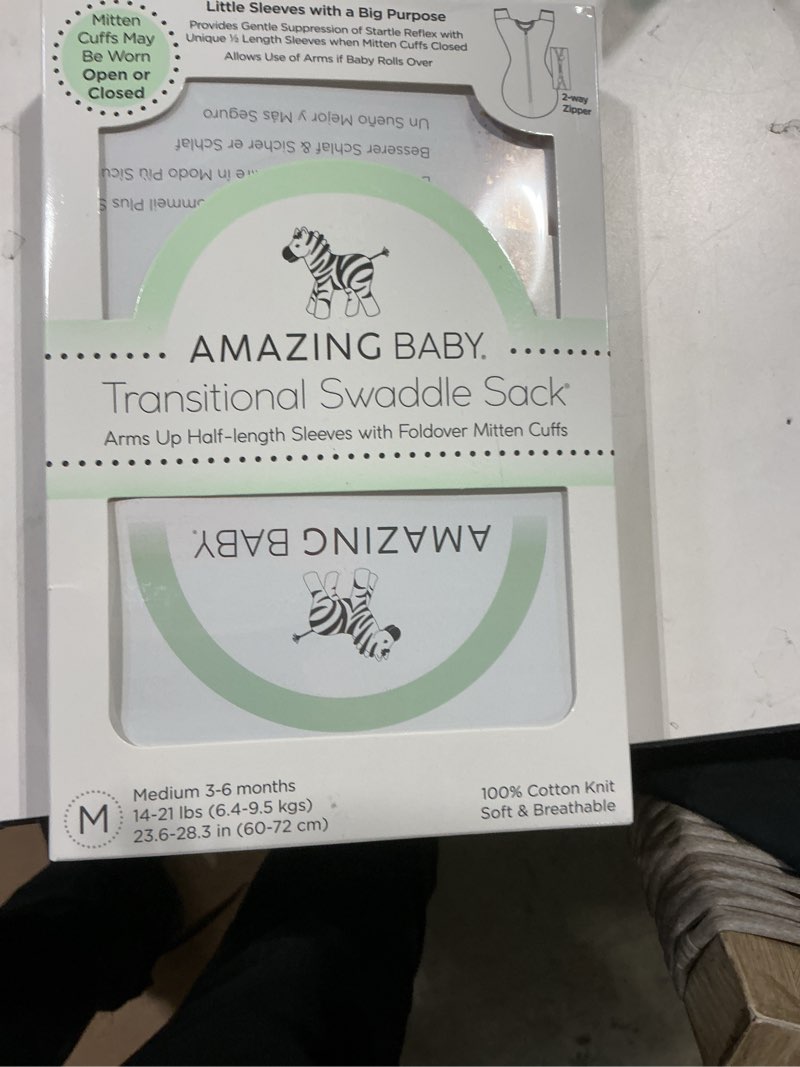 Condition photo showing Good Condition for amazing baby transitional swaddle sack, arms up half-length sleeves & mitten cuffs, swaddle for newborn transition to baby sleep sack wearable blanket, medium, 3-6 month, 14-21 lb, on safari on safari medium (14-21 pound)