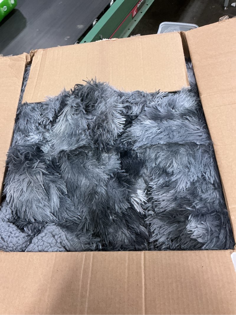 Condition photo showing As Is for Bedsure GentleSoft Fluffy Sherpa Fleece Faux Fur Blankets Queen Size for Bed, Bedroom Decor Winter Bedding Thick Warm Full Queen Blankets, Fuzzy Plush Soft Heavy Mink Cozy Gifts, Tie Dye Grey, 90x90 01- Tie Dye Grey Queen (90" x 90")