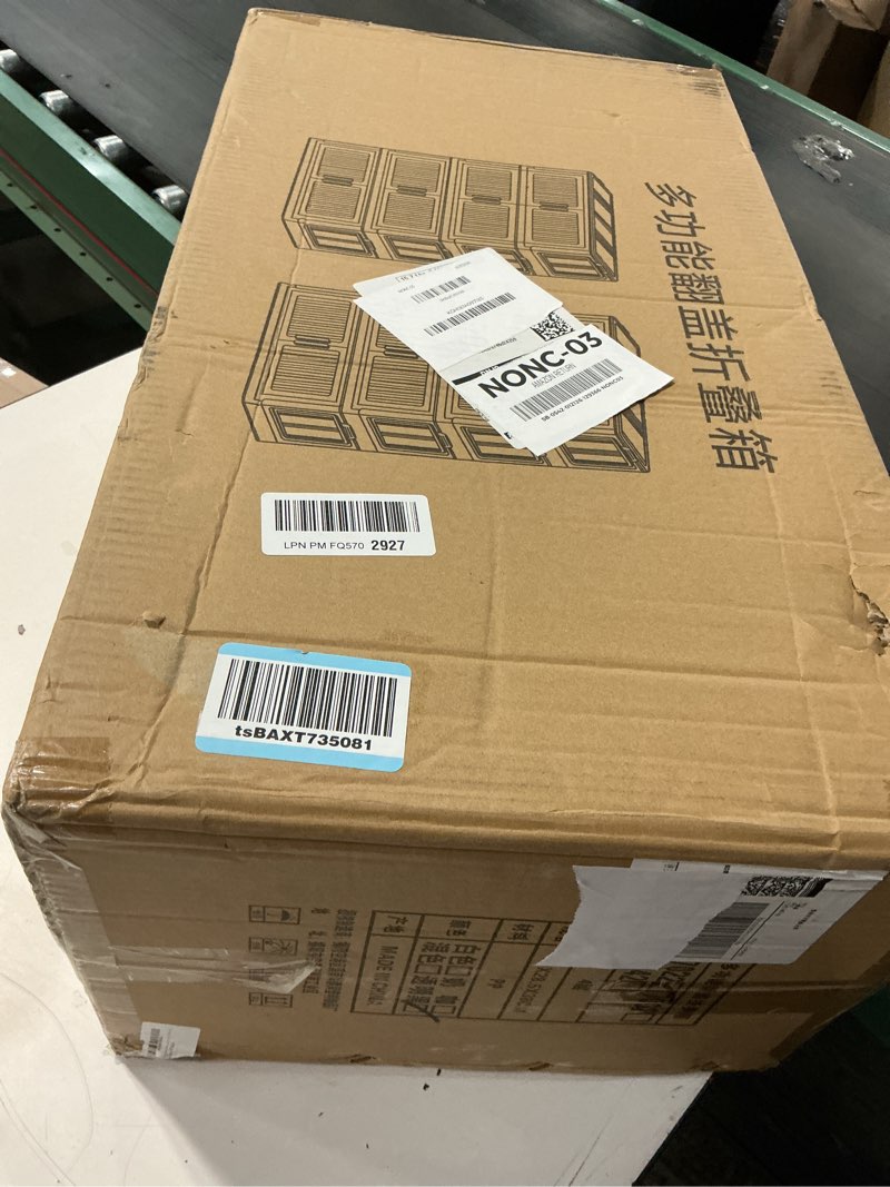 Condition photo showing New/Like New for 80Gal Stackable Plastic Storage Bins with Lids, Collapsible Closet Organizers and Storage with Wheels for Living Room,Office,Dorm 26.8" W x 14.4" D x 48.6" H, 4 Tier