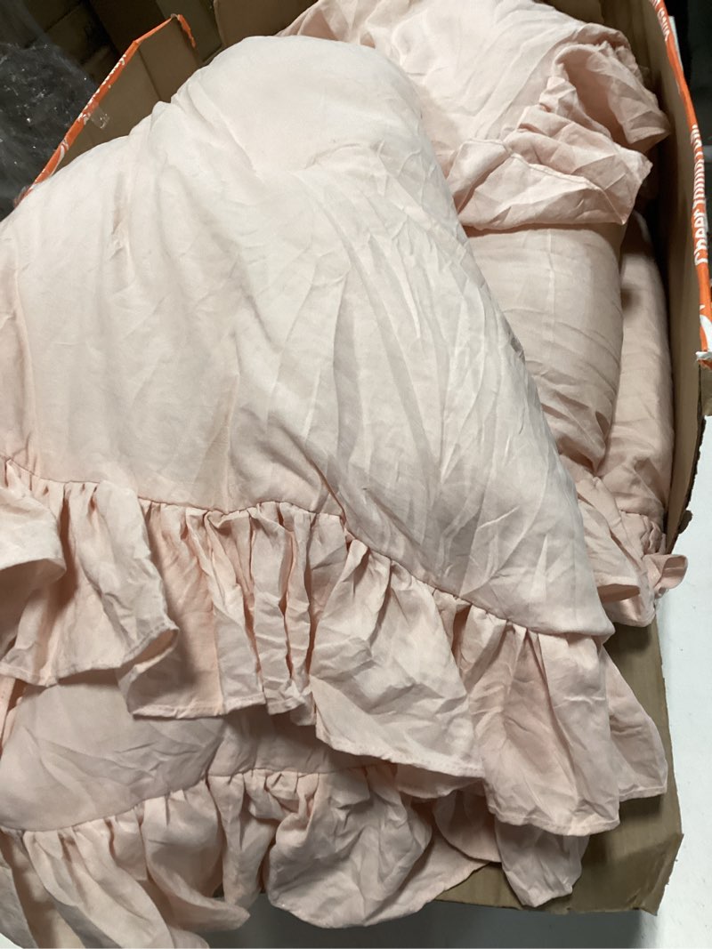 Condition photo showing Good Condition for CAROMIO Pink Ruffled King Size Comforter Set, 3PCS Soft Washed Microfiber Lightweight & Fluffy All-Season Bedding Comforter with Vintage French Country Style, Pink, 104x90 in Pink King (104"x90")
