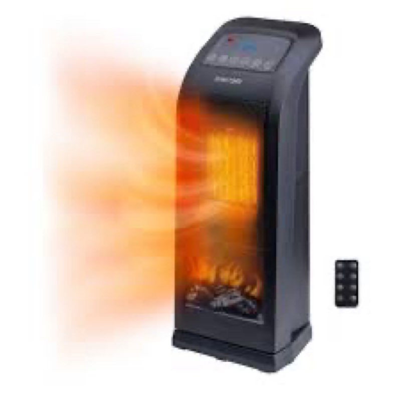 Comfort Zone 18" Tower Space Heater with 3D Flame, 1500W/900W, 60° Oscillation, Thermostat, Remote C