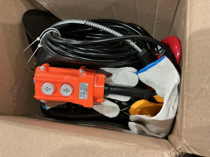 Condition photo showing As Is for yatointo 3 in 1 electric hoist winch, 1540lbs portable electric power winch with wire and wireless remote control, 120v electric hoist crane, overload protection 25ft lifting height for towing 1540lb - 3 in 1 black