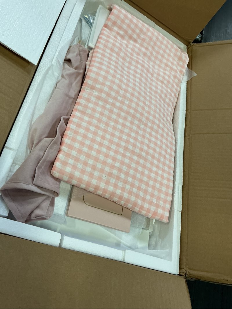 Condition photo showing Good Condition for robotime baby doll crib, wooden doll bed, toy baby crib with storage, bedding, and wooden hooks, doll crib fits dolls up to 21", doll furniture for american girls ages 3+ (pink) pink-modern