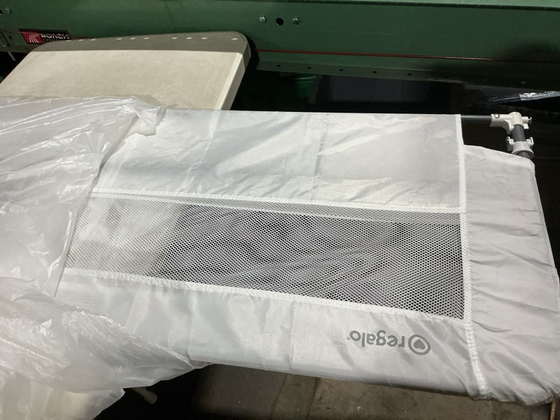 Condition photo showing As Is for regalo swing down crib rail, with reinforced anchor safety system 33 inch
