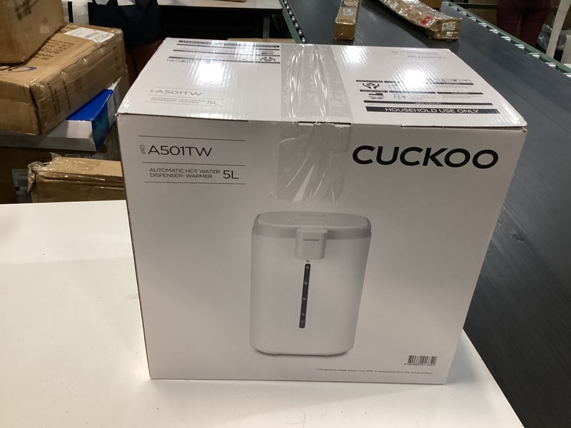 Condition photo showing New/Like New for cuckoo cwp-a501tw | hot water dispenser & warmer | auto dispense & boil dry protection | insulated stainless steel | 5 liter