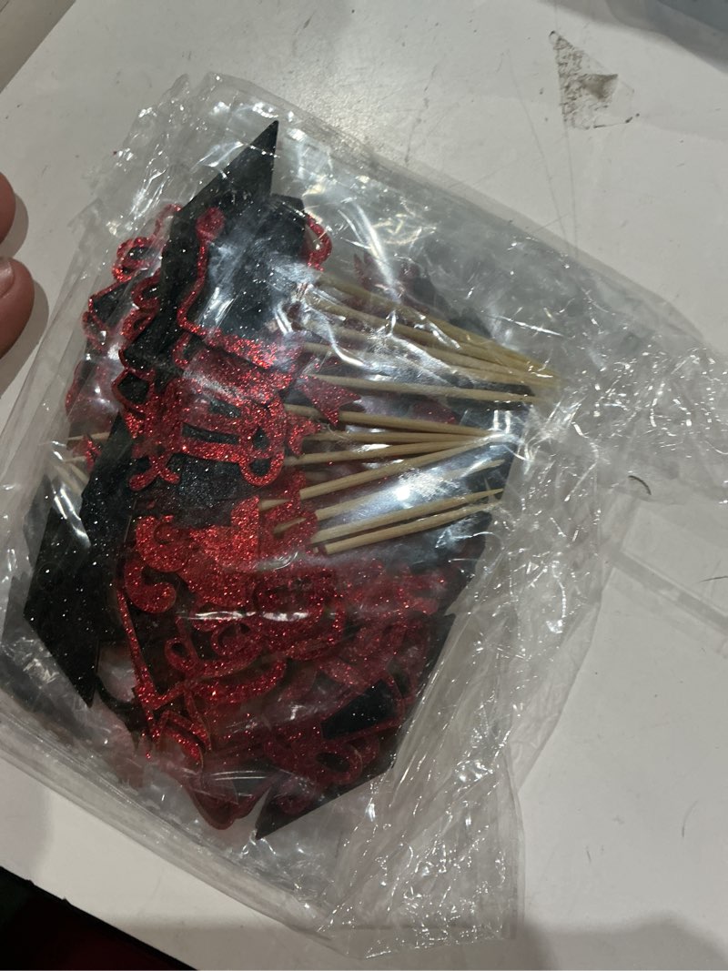Condition photo showing Good Condition for 48pcs graduation cupcake toppers 2026, glitter class of 2026 cupcake toppers, graduation cake decorations for party centerpieces, family celebrations(black&red)