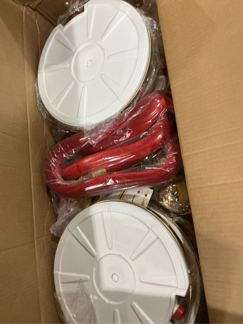 Condition photo showing Good Condition for Stainless Steel Stanchion Post Queue 5 ft Red Velvet Rope Red Carpet Ropes and Poles Crowd Control Barriers Sand Injection Hollow Base and Velvet Ropes Set for Party Supplies (8 Pieces, Gold) Gold-8PCS