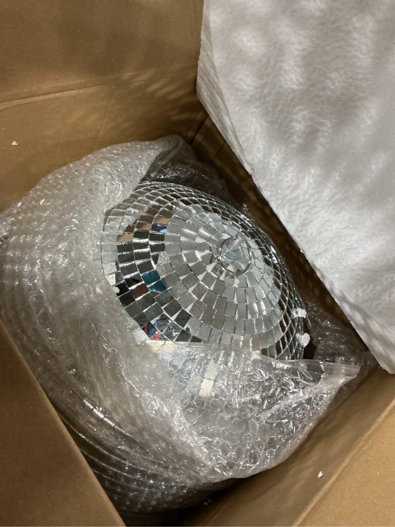 Condition photo showing New/Like New for Disco Ball 12-Inch – Large Hanging Mirror Ball Disco Ball Decor for Disco Party Decorations, Weddings, Events, Disco Christmas Decor, and Home Celebrations