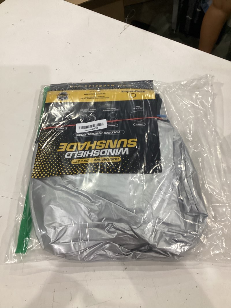 Condition photo showing As Is for magnelex tesla windshield sun shade (model 3/y), reflective polyester blocks heat & sun, foldable car window sun blocker, mirror cut-out, fade-resistant sunshade, tesla 3 accessories