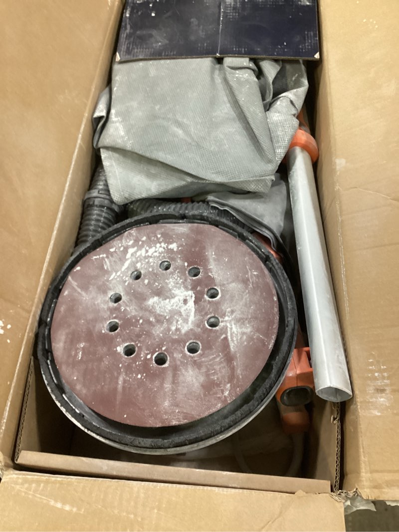 Condition photo showing As Is for Drywall Sander with Vacuum Dust Collector, 1050W 7.33A Popcorn Ceiling Removal Tool, LED Light, 5 Variable Speed 1000-2100RPM, Foldable & Extendable Handle, 12 Sanding Discs Orange-black