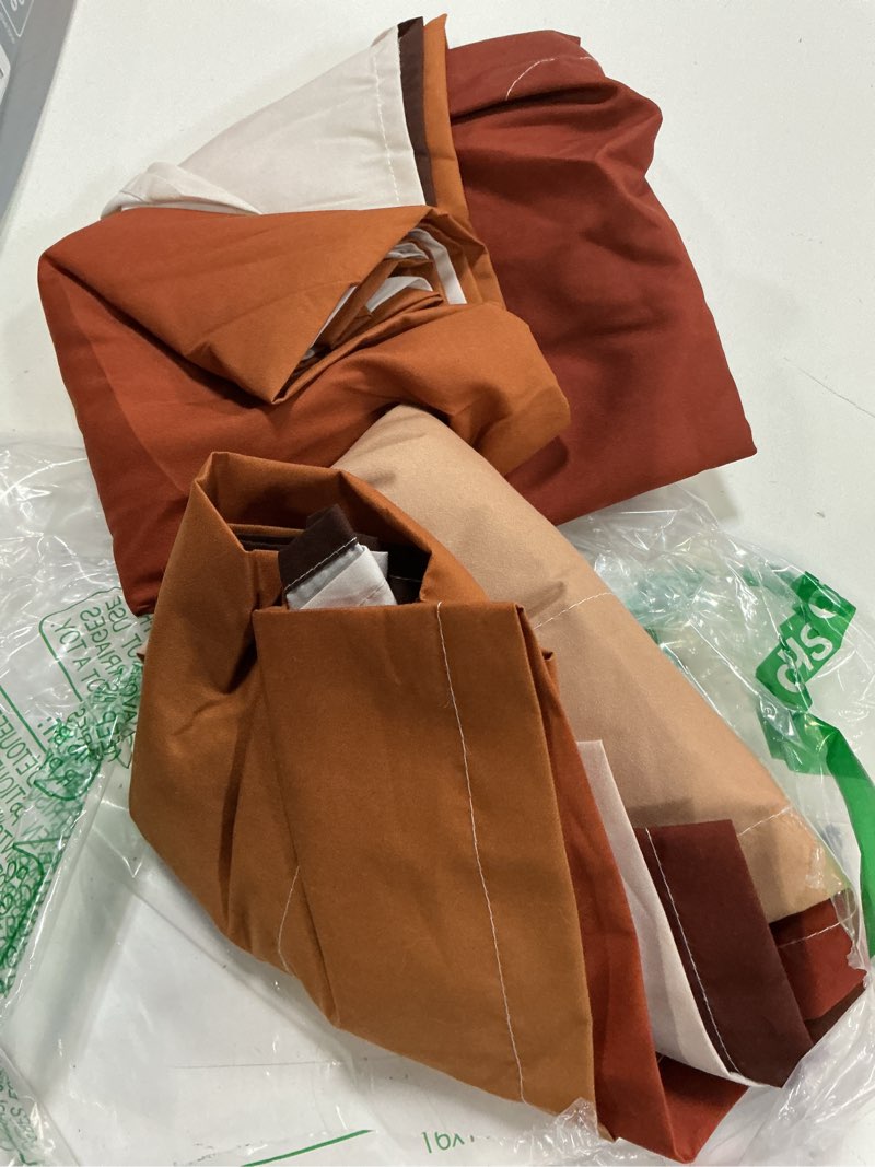 Condition photo showing As Is for burnt orange curtains 84 inch length for living room 2 panel set burnt orange and terracotta window curtain rust orange ombre gradient light filtering curtains modern abstract drapes 52"w x 84"l (pack of 2) burnt orange