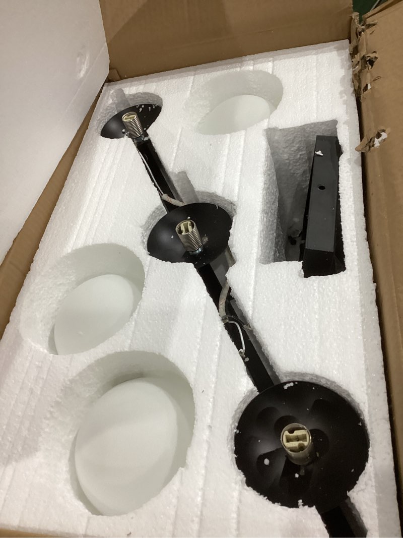 Condition photo showing Good Condition for Modern Bathroom Light Fixtures Over Mirror, Black Vanity Lights Milky Glass Globe Bathroom Lighting Fixtures 3-Light Wall Sconces Light for Living Room Dining Room 3-Light 23.62'' Black