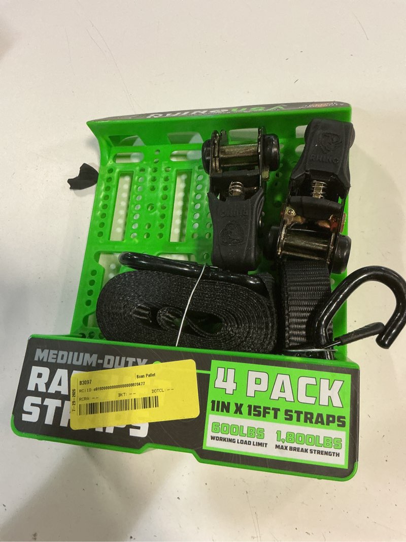 Condition photo showing As Is for ( incomplete ) rhino usa 1in x 15ft medium duty ratchet straps
