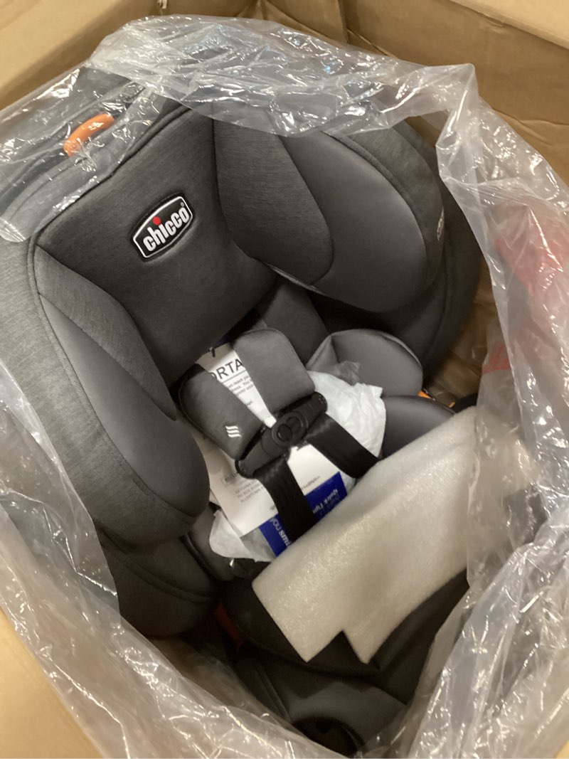 Condition photo showing New/Like New for Chicco Chicco OneFit LX ClearTex All-in-One Car Seat with LeverLock Installation, Slim Design, Convertible Car Seat, Seat for Infants and Children 5-100 lbs | Smoke/Grey OneFit LX Smoke