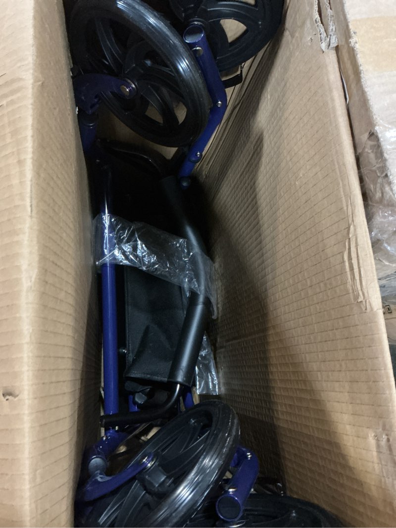 Condition photo showing Good Condition for drive medical rollator walker with seat - stable mobility support - height adjustable - durable steel frame construction - smooth 7.5" wheels - foldable - 350 lb limit - blue