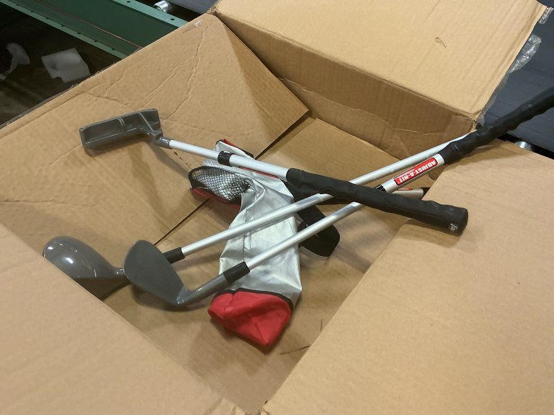 Condition photo showing As Is for Franklin Sports Adjustable Youth Golf Set Red