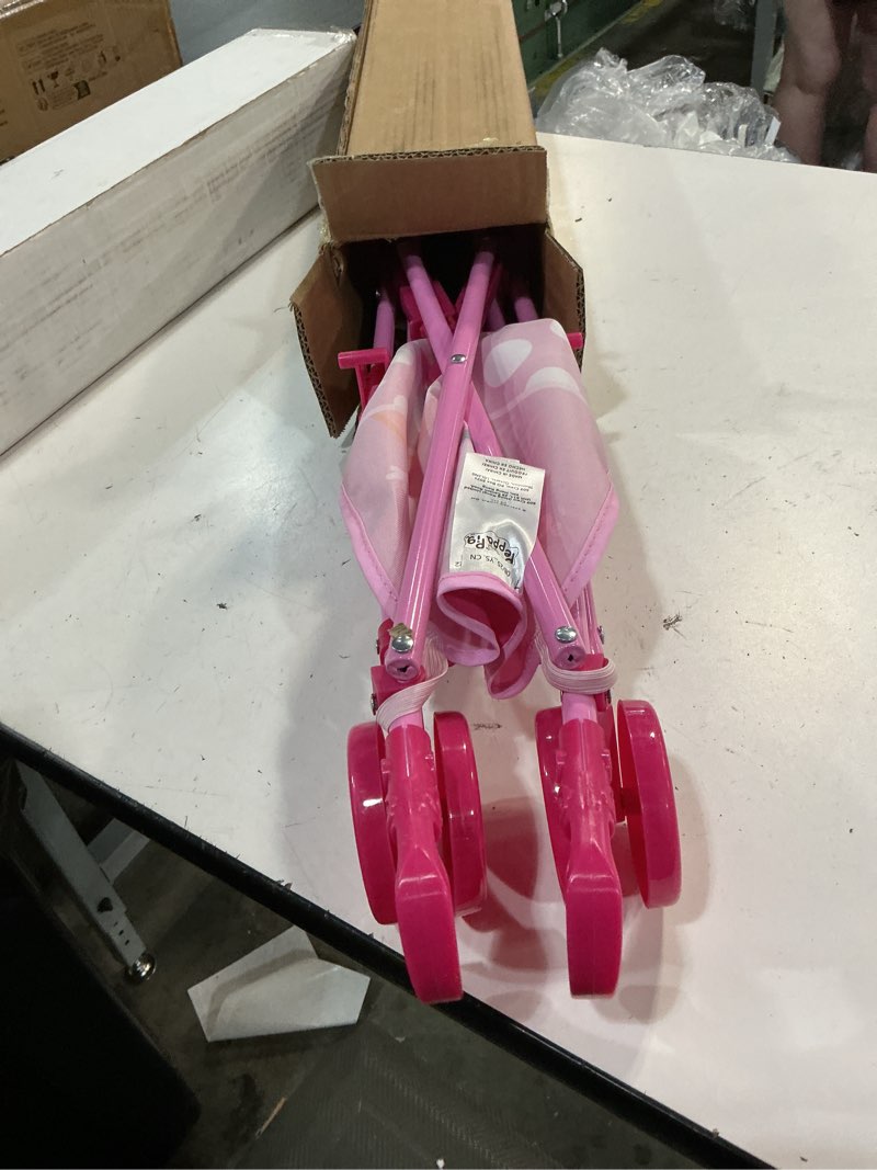 Condition photo showing Good Condition for peppa pig: doll umbrella stroller - purple, pink, flowers - accessory for dolls up to 24", foldable design, retractable canopy, kids toy, ages 3+