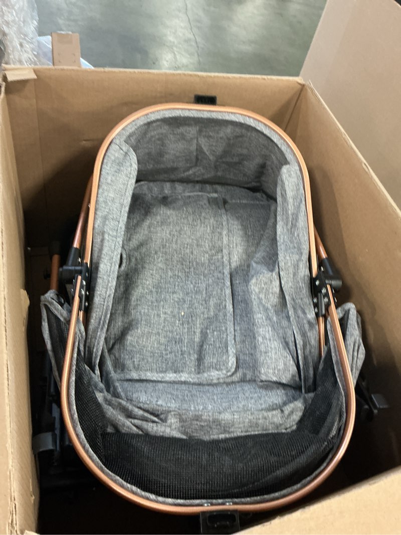 Condition photo showing As Is for Dog Cat Stroller for Small/Medium Pets up to 50 lbs, 3-in-1 Foldable Pet Stroller with Detachable Carrier, Car Seat, Storage Basket, Cup Holder, Hanging Bag, Rain Cover, All-Terrain 4 Wheels (Grey)