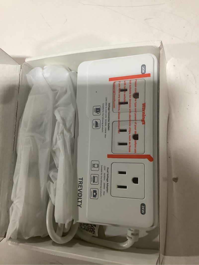 Condition photo showing New/Like New for 2000w voltage converter us to europe for hair dryer, 220v to 110v converter for european travel with 3 ac 2 usbc 2 usba ports, european travel plug adapter with plug white