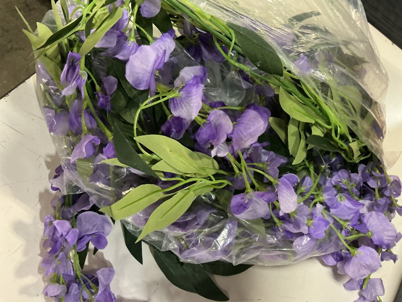 Condition photo showing Good Condition for duovlo 4pcs 6.6ft/piece imitation silk wisteria garland hanging flower vine for home outdoor garden ceremony wedding arch floral decor (light purple)