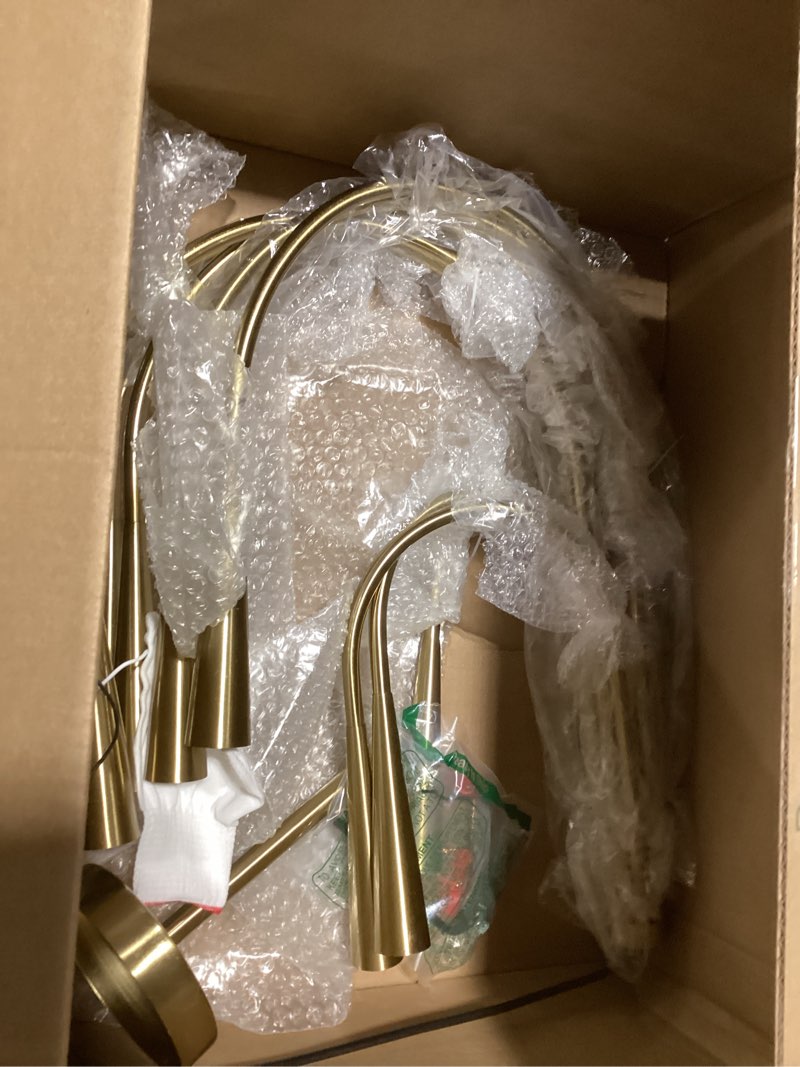 Condition photo showing As Is for 9 Light Modern Farmhouse Gold Candle Chandelier Light Fixtures Large Vintage Brass Metal Candle Pendant Lighting Rustic Industrial Candlestick Chandelier Hanging Dining Room Light MPL26-9 GD Gold 9-Light