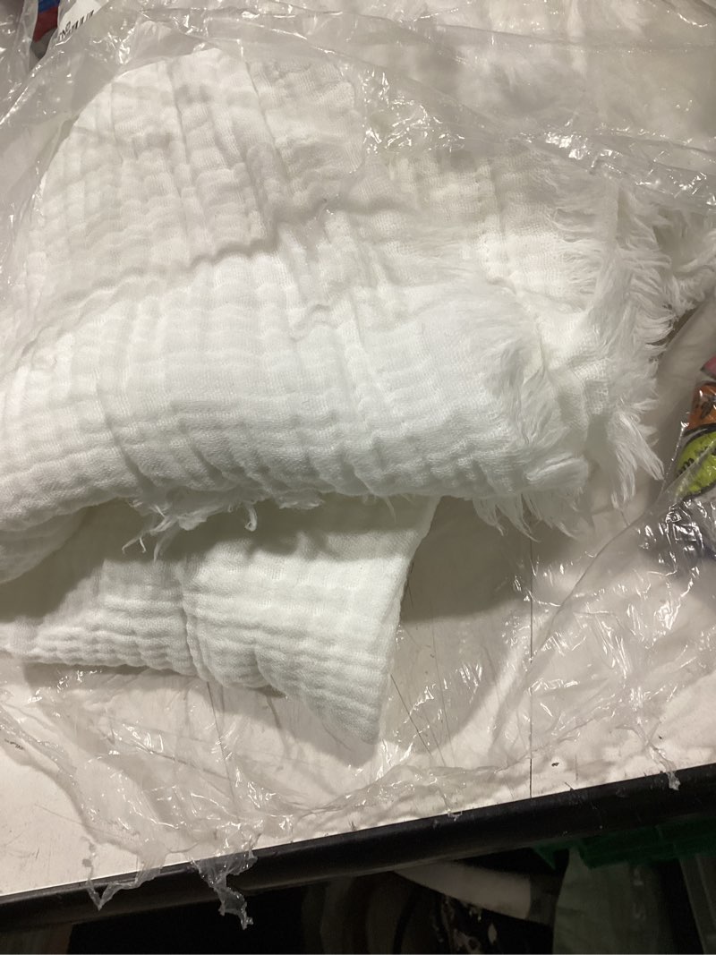 Condition photo showing As Is for quince white white guaze style blnaket throw/ shaw light weight