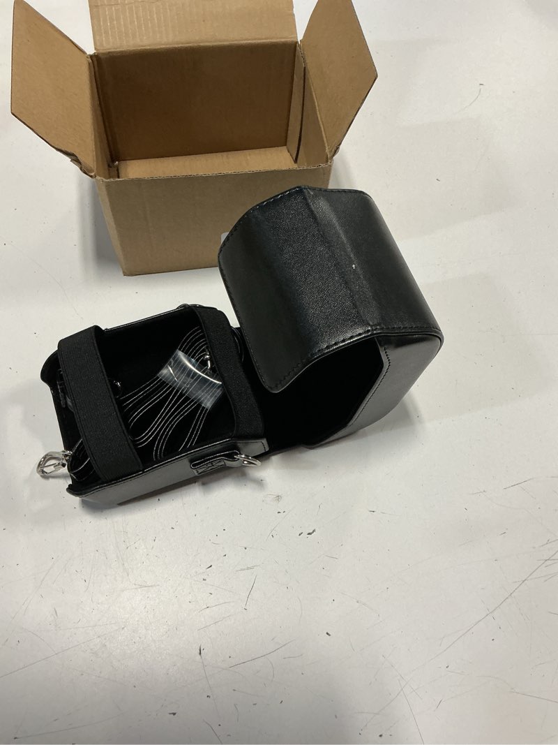 Condition photo showing Good Condition for camera case for polaroid go/go gen 2 instant print camera, vintage leather camera case, protective case of polaroid go camera accessories with adjustable shoulder strap (black) (no camera)