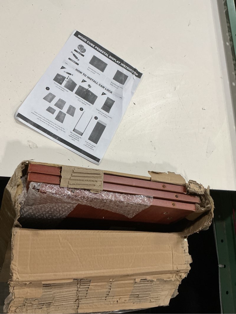 Condition photo showing As Is for wood cube pedestal