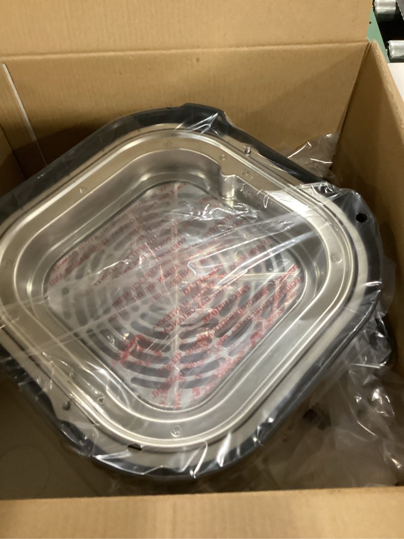 Condition photo showing As Is for 4-in-1 Portable Glass Air Fryer, 140–400°F Precise Heat, Max Crisp Technology, 4.2QT & 1.6QT Dual Containers with Lids, Freezer & Dishwasher Safe, Bake, Recrisp, Air Fry Grey