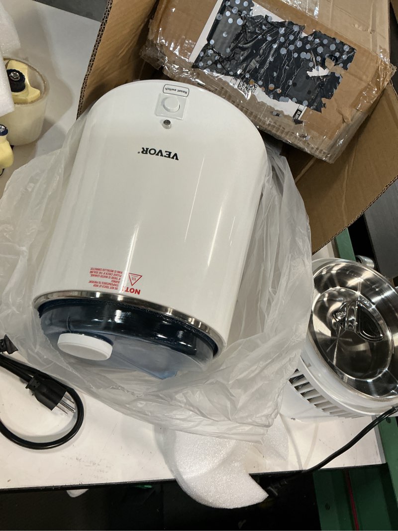 Condition photo showing As Is for vevor water distiller, 6l/1.6 gallon large distilled machine, 900w distilling water maker, 304 stainless steel interior stiller with plastic container, countertop distiller for home, white white 1.6gal 1.6gal