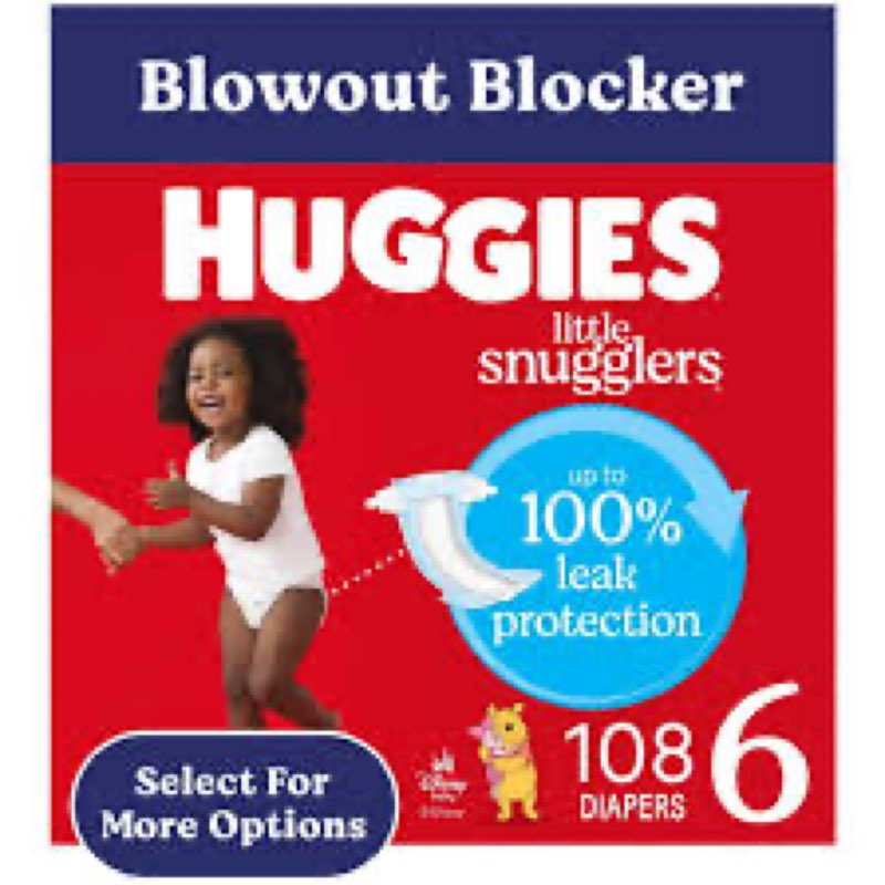 Huggies Size 6 Diapers, Little Snugglers Baby Diapers, Size 6 (35+ lbs), 108 Count (2 Packs of 54), 