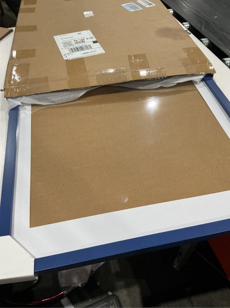 Condition photo showing As Is for wyooxoo 18x24 poster frame dark blue solid wood picture frames display pictures 16x20 with mat or 18x24 without mat colorful frame for horizontal vertical wall mounting dark blue 18" x 24" ( 1 pack )
