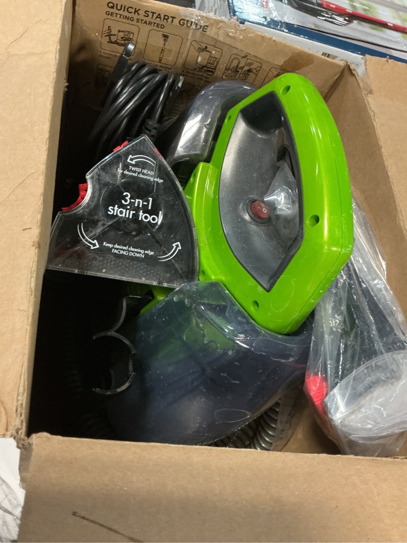 Condition photo showing As Is for bissell® little green® max pet portable carpet and upholstery deep cleaner, car/auto detailer, with self-cleaning tough stain tool and pet hair removal tool (3860) little green max pet