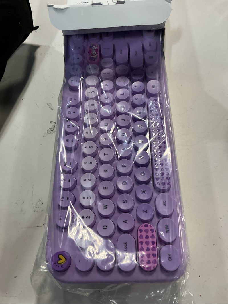 Condition photo showing New/Like New for MOFII Wireless Keyboard and Mouse Combo, Full Size 2.4G Plug and Play Typewriter Retro Round Computer Keyboard and Mouse Set for Windows, Computer, Desktop, PC, Notebook - (Purple Colorful) Lovely Purple Colorful