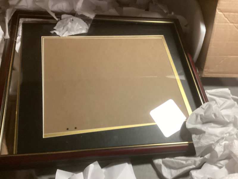 Condition photo showing As Is for graduationmall 11x14 diploma frame with black over gold mat or display 15x18 certificate without mat,solid wood & uv protection acrylic,cherry finish with gold trim cherry with gold trim 15x18 or 11x14 with mat