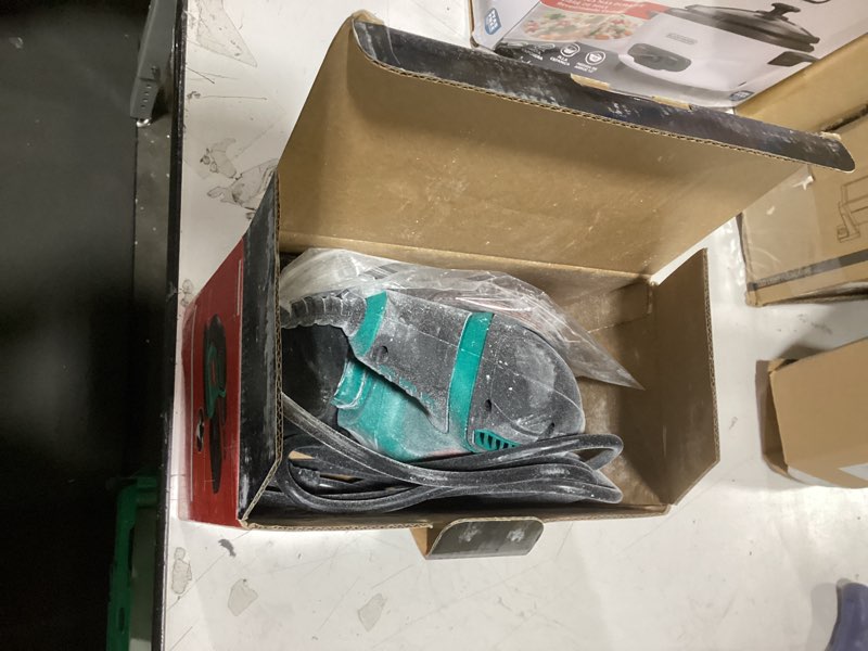 Condition photo showing As Is for hychika detail sander, 14,000 opm compact electric sander tool with 12 pcs sandpapers,efficiency dust collection system,suitable for tight spaces sanding,polishing,removing paint in home decoration