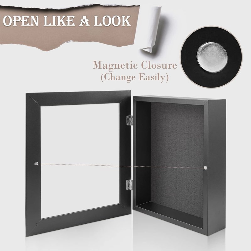 golden state art, 8x10.5 shadow box frame display case, 2-inch depth, great for collages, collections, mementos (black, 2 pack