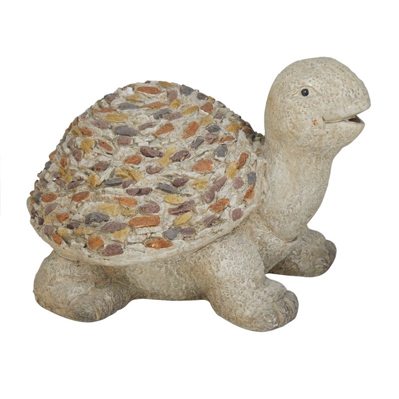 Akershus Polystone Indoor Outdoor Turtle Decorative White Garden Sculpture with Stone Mosaic Design