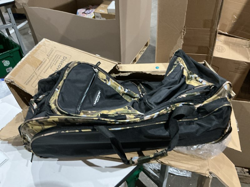Condition photo showing As Is for travelers club xpedition 30 inch multi-pocket upright rolling duffel bag 30" suitcase camo
