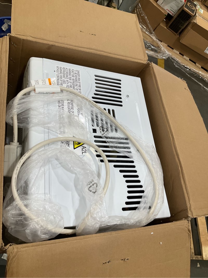 Condition photo showing As Is for ge window air conditioner unit, 5,000 btu for small rooms up to 150 sq ft. with manual adjustable fan and cooling settings, perfect for small bedroom or living room, easy install kit included, white new 5,000 btu mechanical controls white