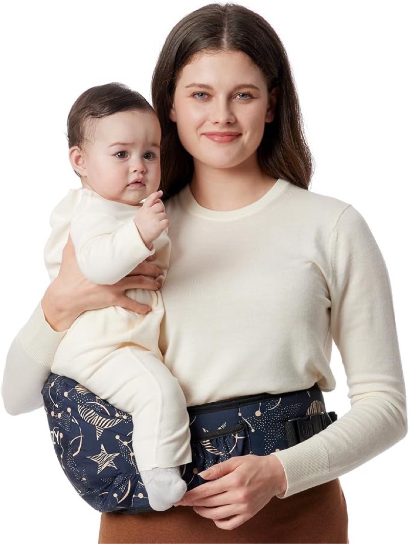 momcozy hip seat baby carrier - adjustable waistband with original 3d belly protector, ergonomic carrier with various pockets for newborns & toddlers up to 45lbs